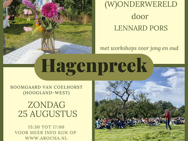 Affiche Hagenpreek in boomgaard Coelhorst