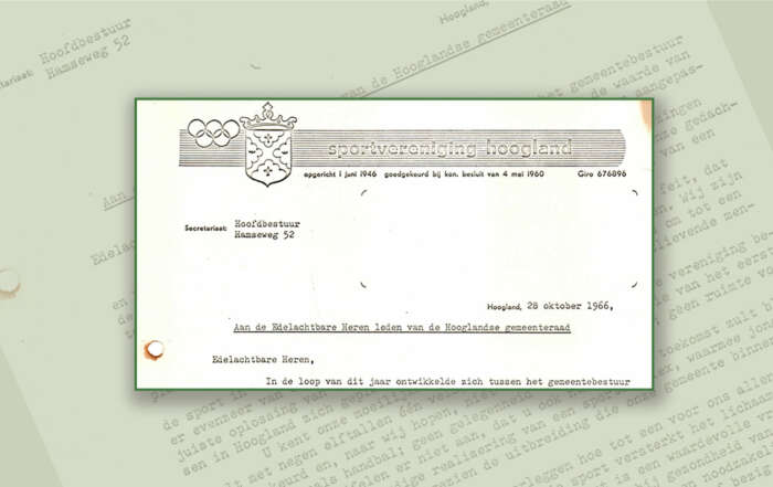 Historische noodbrief over gebrek aan sportaccomodatie in Hoogland