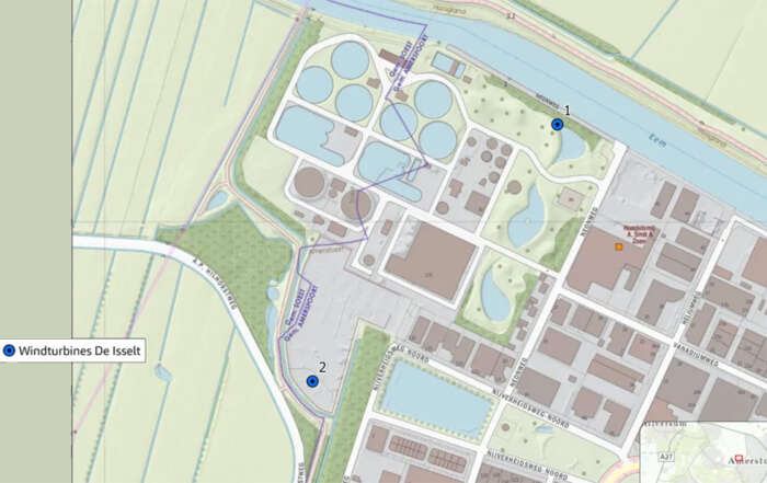 Plattegrond van Isselt bij Openbare aanbesteding windturbines