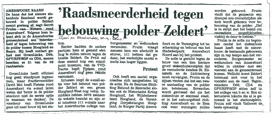 Actie voor behoud groen Hoogland-West uit 2000