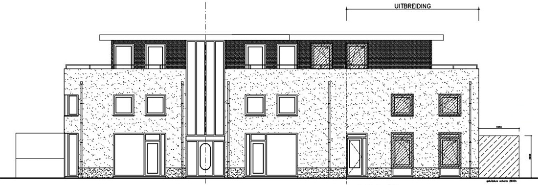 Vooraanzicht nieuwbouw Hamseweg 54-58