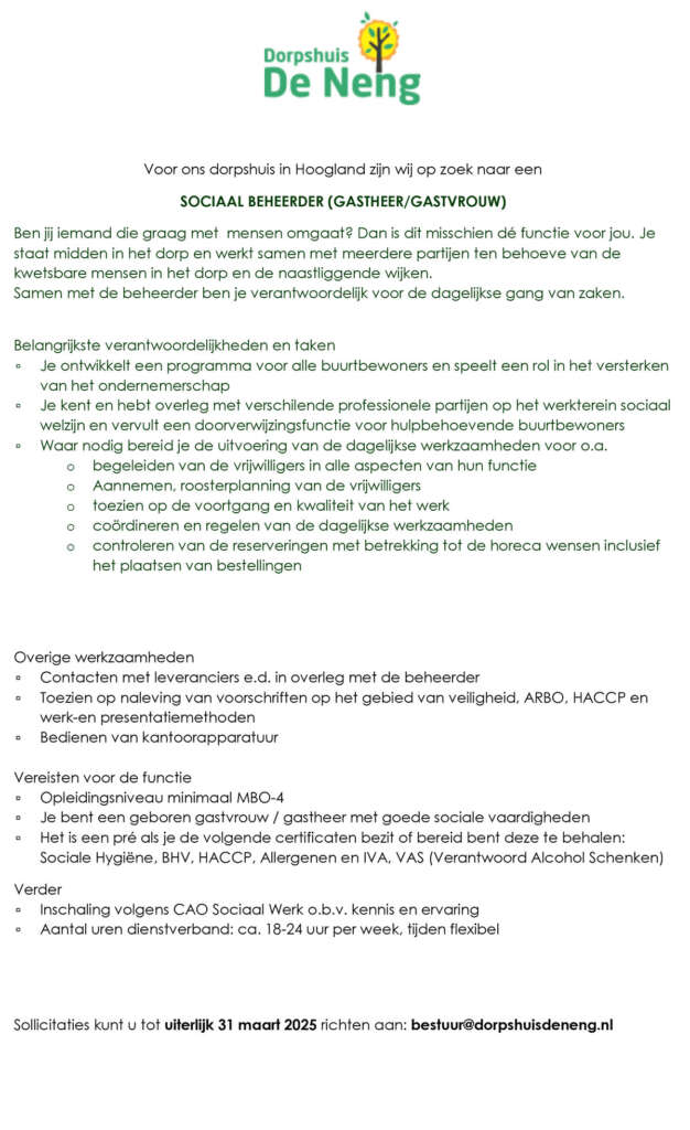 Tekst vacature De Neng