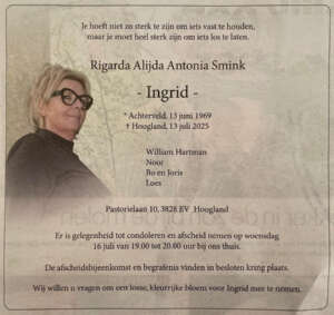 Rouwkaart Ingrid Hartman-Smink