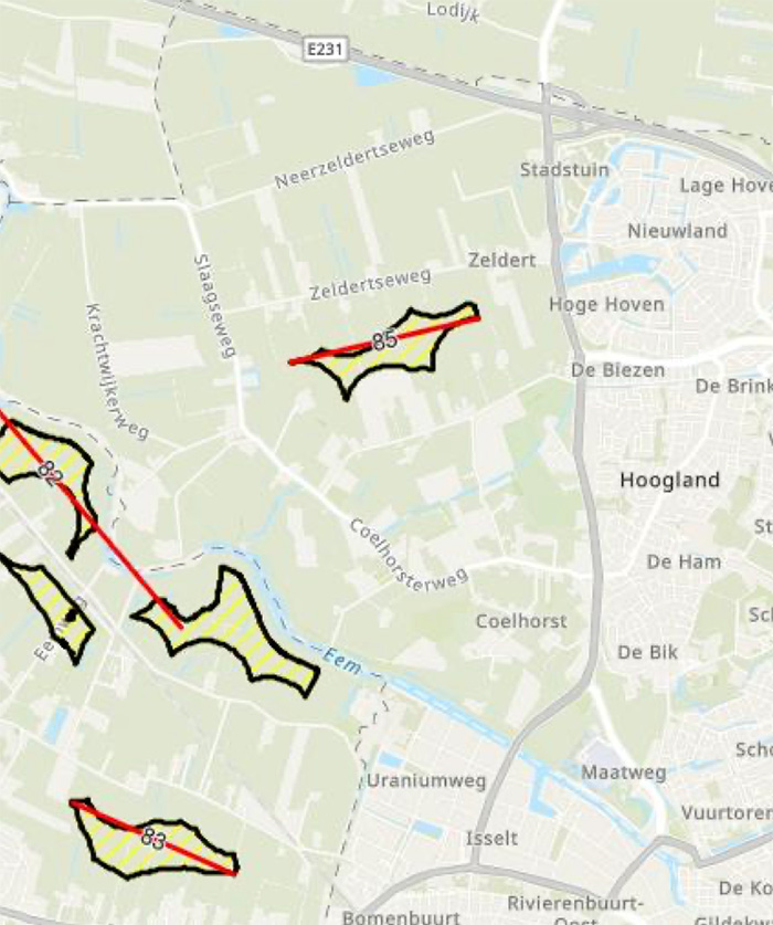 Locaties windmolens in Hoogland-West