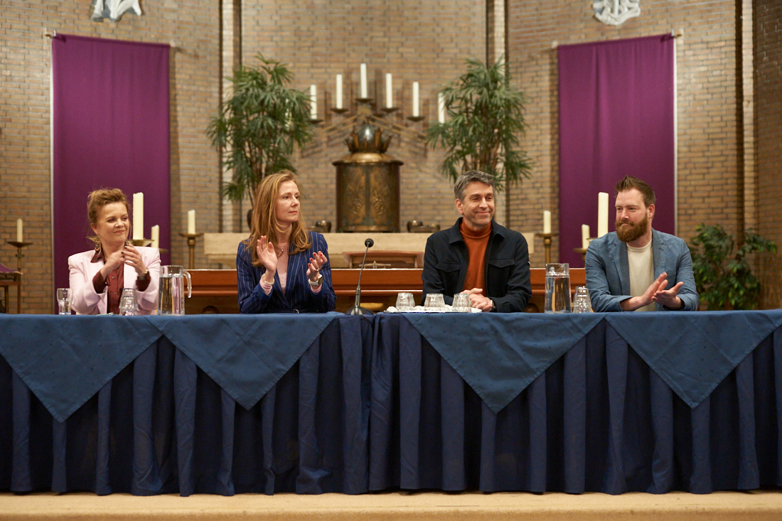 Joyce Huurman (VVD), Marjolein Perdok (D'66), Thomas van der eerden (Amersfoort2014), Tom van Lamoen (Amersfoort voor Vrijheid)