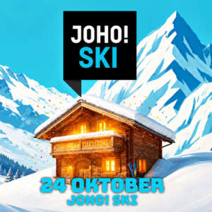 Winterposter met chalet en JOHO! SKI sqr